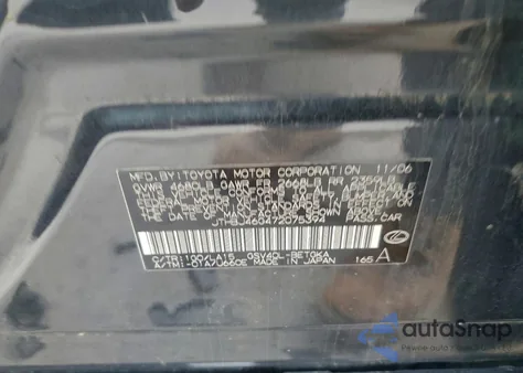 2007 Lexus Es 350 from USA, damaged, VIN JTHBJ46G472075394